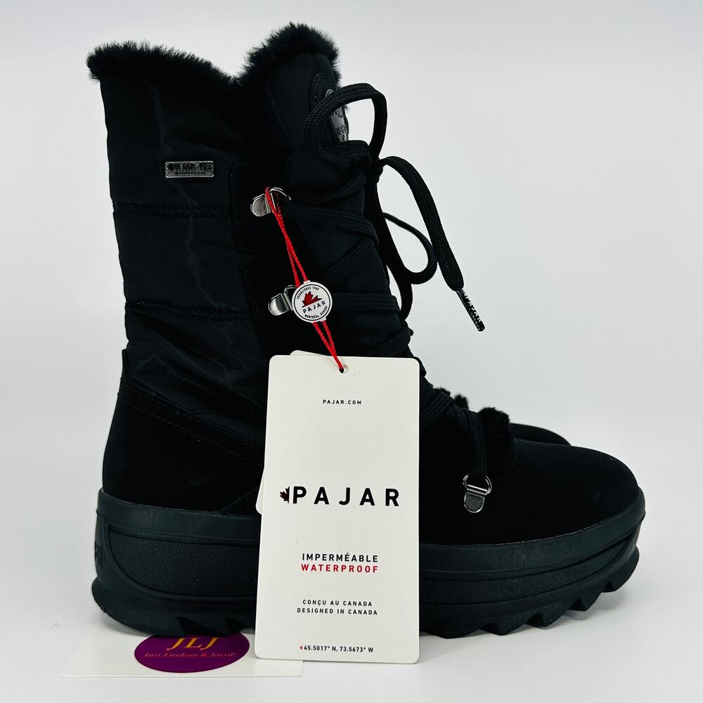 Pajar Women's Tarin High Black Lace Up Waterproof Winter Snow Boots Size 6